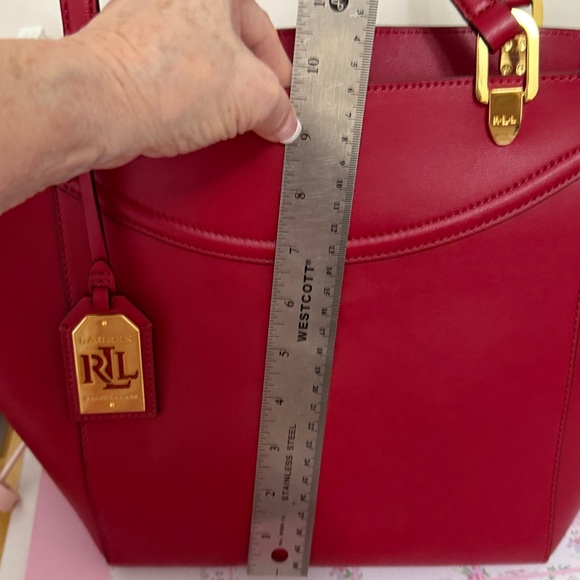 Ralph Lauren Deep Red Leather Tote with Gold Accents - Picture 8 of 12